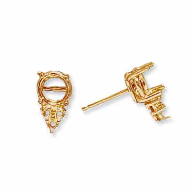EF-338: 4 PRONG ROUND WIRE SETTING W/ 3 DIAMOND ACCENTS FRICTION CAST EARRING