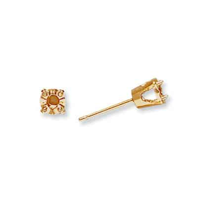 EF-39: 4 PRONG ROUND FRICTION ILLUSION DIE-STRUCK EARRING