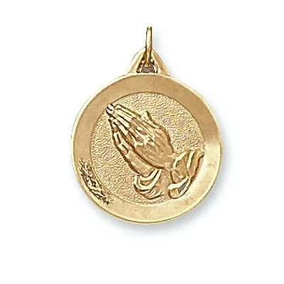 CH-52: Praying hands on round medal cast charm