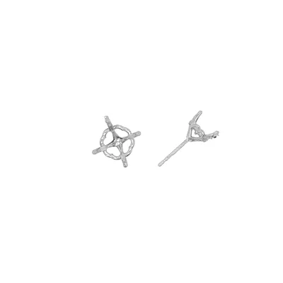 EF-34H: 4 PRONG ROUND CAST EARRING WITH HEART SHAPE DESIGN