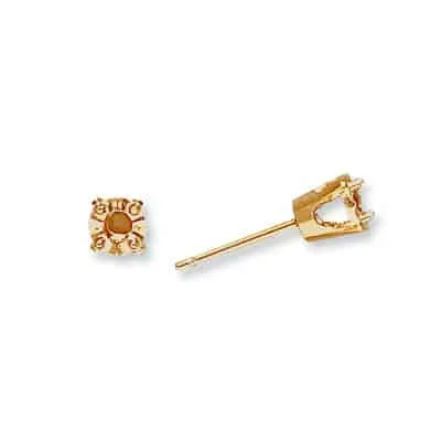EF-39: 4 PRONG ROUND FRICTION ILLUSION DIE-STRUCK EARRING