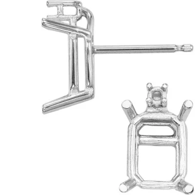 EF-92: EMERALD CUT 4 PRONG STANDARD WIRE CAST EARRING W/ 1 DIAMOND ACCENT