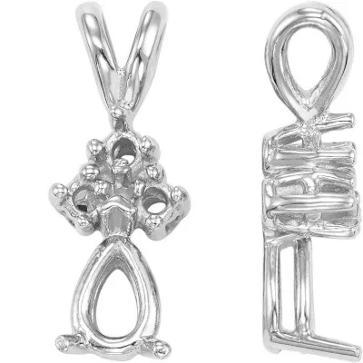 PE-49: CAST V-PRONG PEAR SHAPED PENDANT W/ 3 DIAMOND ACCENTS