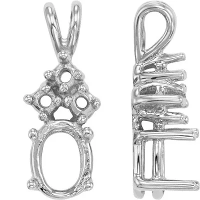 PE-52: CAST 4 PRONG OVAL PENDANT W/ 3 DIAMOND ACCENTS