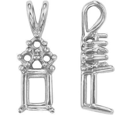 PE-57: CAST REGULAR WGT. EMERALD CUT PENDANT W/ 3 DIAMOND ACCENTS