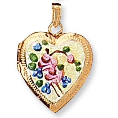 LOH-935: HEART SHAPED LOCKET WITH FLOWER PAINTING DESIGN