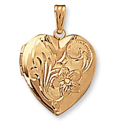LOH-948: HEART SHAPED LOCKET WITH FLOWER DESIGN