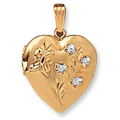 LOH-954: HEART SHAPED LOCKET WITH FLOWER DESIGN