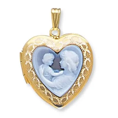 LOH-990: HEART SHAPED AGATE & CAMEO LOCKET