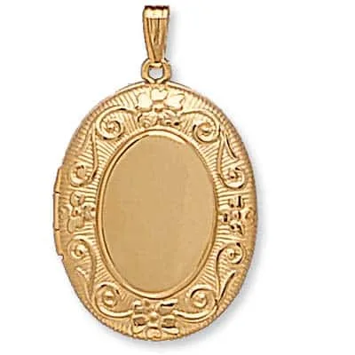 LOO-823-824: OVAL SHAPED LOCKET WITH FLOWER DESIGN