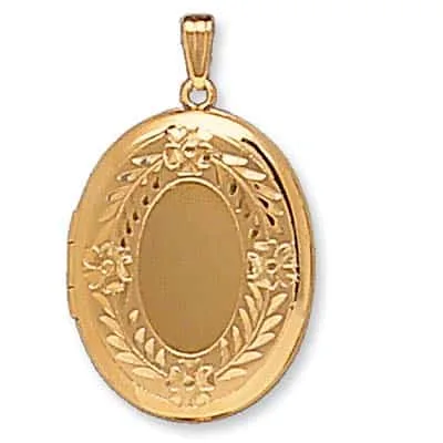 LOO-826: OVAL SHAPED LOCKET WITH FLOWER DESIGN