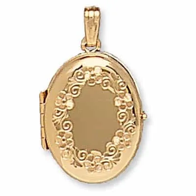 LOO-827: OVAL SHAPED LOCKET WITH FLOWER DESIGN