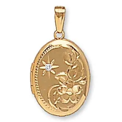 LOO-837: OVAL SHAPED LOCKET WITH FLOWER DESIGN