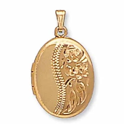 LOO-840: OVAL SHAPED LOCKET WITH FLOWER DESIGN