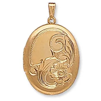 LOO-841: OVAL SHAPED LOCKET WITH FLOWER DESIGN