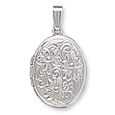 LOO-842: OVAL SHAPED LOCKET WITH FLOWER DESIGN