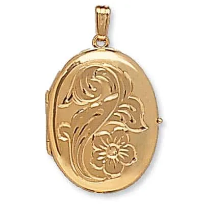 LOO-844: OVAL SHAPED LOCKET WITH FLOWER DESIGN