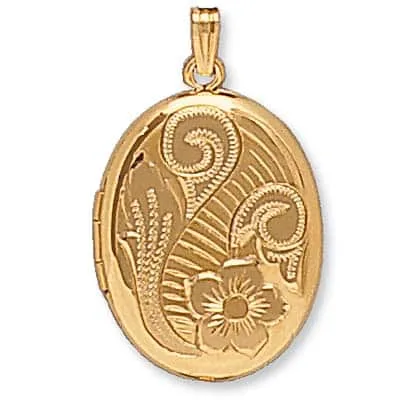 LOO-845: OVAL SHAPED LOCKET WITH FLOWER DESIGN