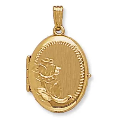 LOO-848: OVAL SHAPED LOCKET WITH FLOWER DESIGN