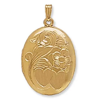 LOO-851: OVAL SHAPED LOCKET WITH HEART DESIGN