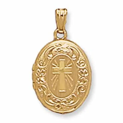 LOO-860: OVAL SHAPED LOCKET WITH CROSS DESIGN